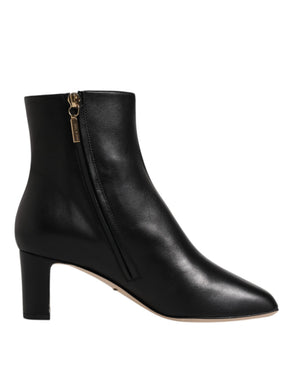 Schwarze Jackie Leder Mid Calf Stiefel Schuhe
