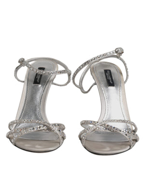 Silberne Kristall-Knöchelriemen-Sandalen Schuhe