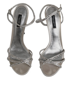 Silberne Kristall-Knöchelriemen-Sandalen Schuhe