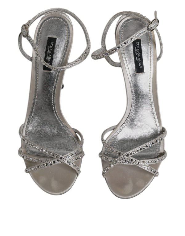Silberne Kristall-Knöchelriemen-Sandalen Schuhe