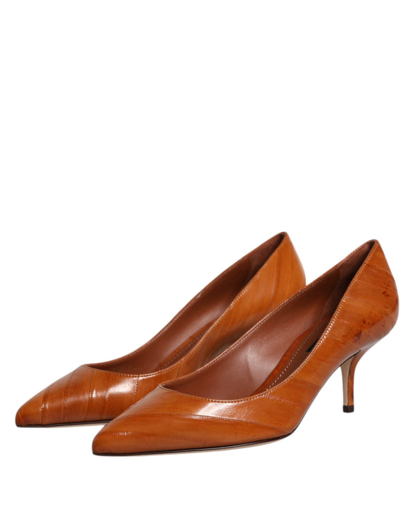 Braun Leder Kitten Heels Pumps Schuhe