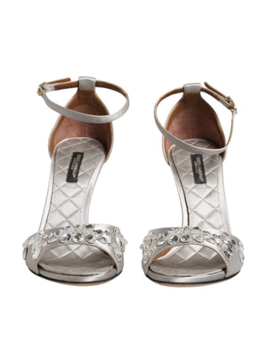 Silberne Knöchelriemen Kristall Sandalen Schuhe
