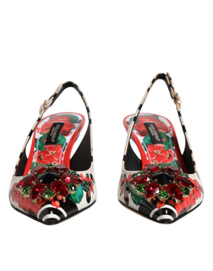 Multicolor Leder Kristall Absätze Slingback Schuhe