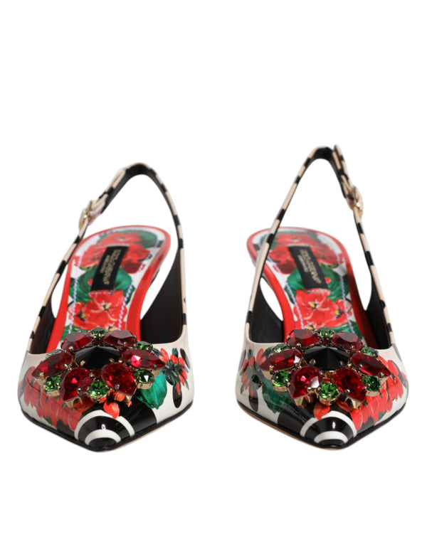 Multicolor Leder Kristall Absätze Slingback Schuhe