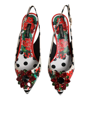 Multicolor Leder Kristall Absätze Slingback Schuhe