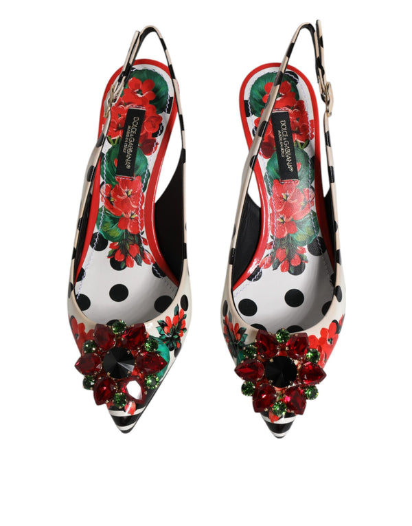 Multicolor Leder Kristall Absätze Slingback Schuhe