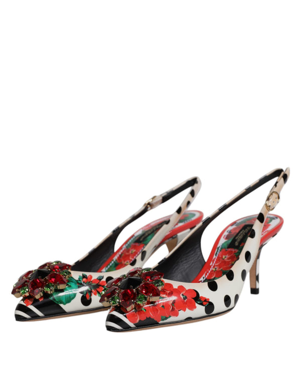 Multicolor Leder Kristall Absätze Slingback Schuhe