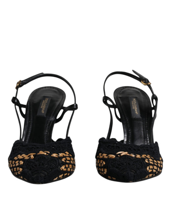 Schwarz Braun Spitze High Heels Slingback Schuhe
