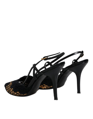 Schwarz Braun Spitze High Heels Slingback Schuhe