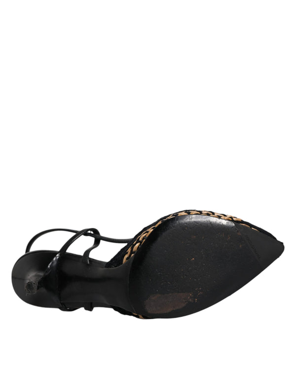 Schwarz Braun Spitze High Heels Slingback Schuhe