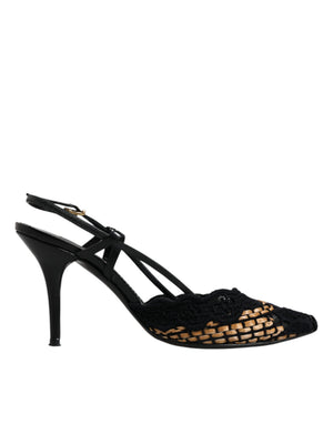 Schwarz Braun Spitze High Heels Slingback Schuhe