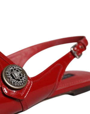 Red Leather Slingback Flats Sandals Shoes