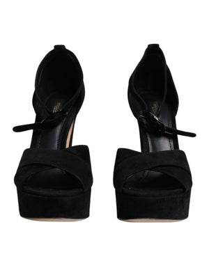 Schwarz Leder Plateau Heels Sandalen Schuhe