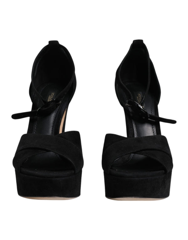 Schwarz Leder Plateau Heels Sandalen Schuhe