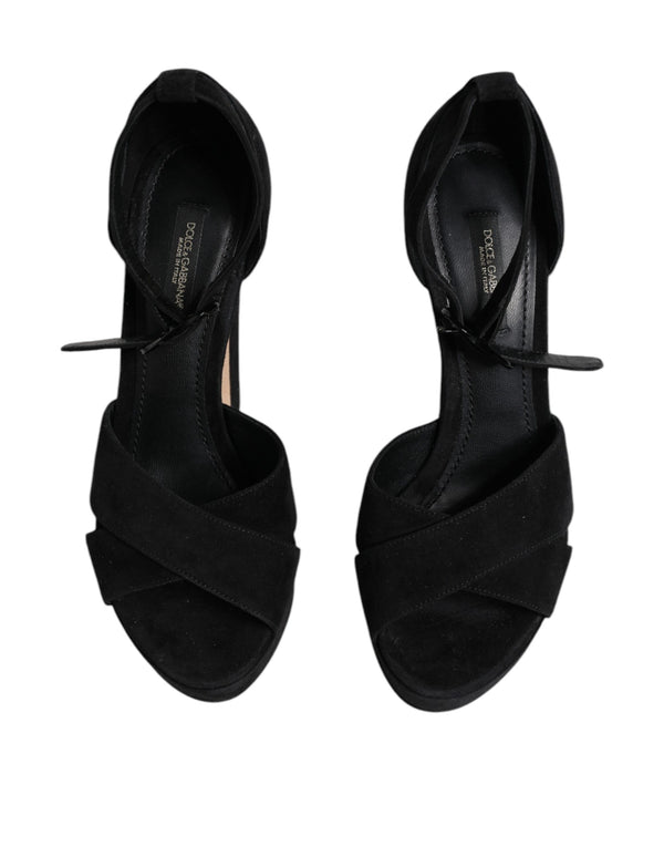 Schwarz Leder Plateau Heels Sandalen Schuhe