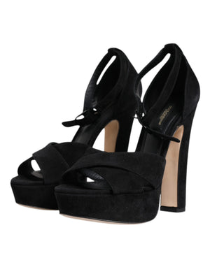 Schwarz Leder Plateau Heels Sandalen Schuhe