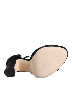 Schwarz Leder Plateau Heels Sandalen Schuhe