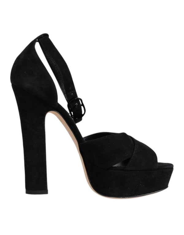 Schwarz Leder Plateau Heels Sandalen Schuhe
