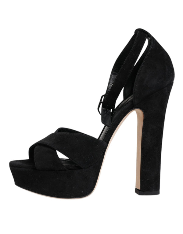 Schwarz Leder Plateau Heels Sandalen Schuhe