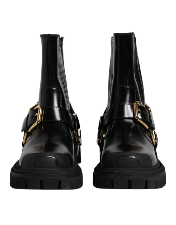 Schwarz Leder Slip On Stretch Trekking Stiefel Schuhe