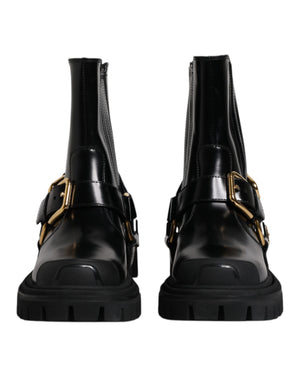 Schwarz Leder Slip On Stretch Trekking Stiefel Schuhe