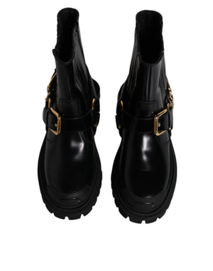 Schwarz Leder Slip On Stretch Trekking Stiefel Schuhe
