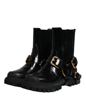 Schwarz Leder Slip On Stretch Trekking Stiefel Schuhe