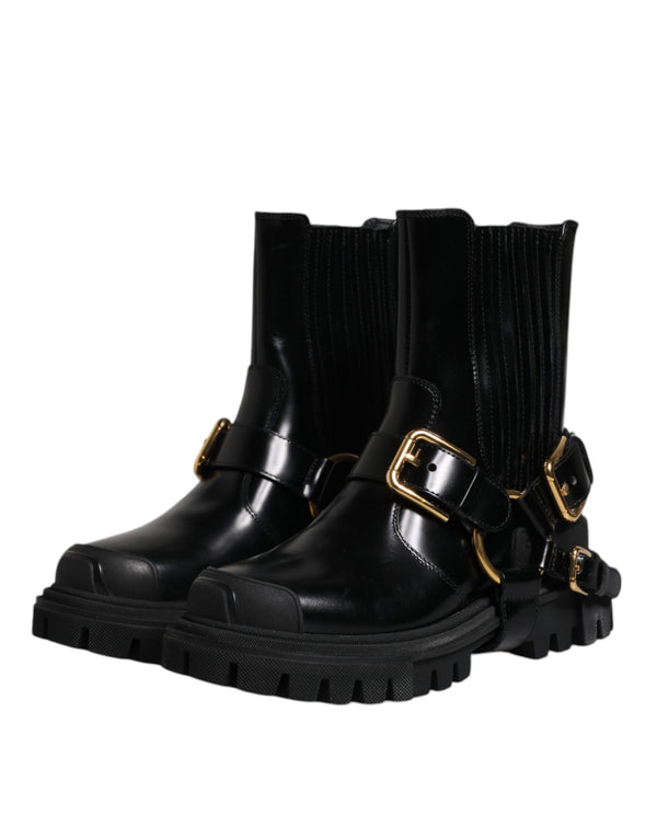 Schwarz Leder Slip On Stretch Trekking Stiefel Schuhe