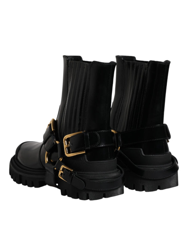 Schwarz Leder Slip On Stretch Trekking Stiefel Schuhe