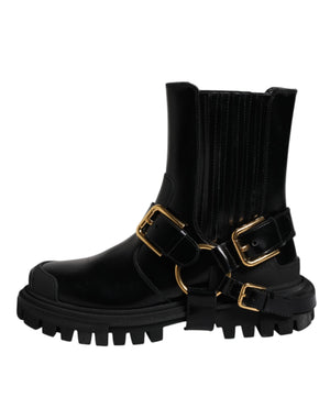 Schwarz Leder Slip On Stretch Trekking Stiefel Schuhe