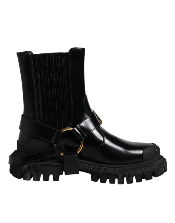 Schwarz Leder Slip On Stretch Trekking Stiefel Schuhe