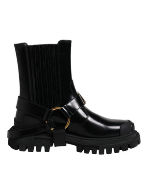 Schwarz Leder Slip On Stretch Trekking Stiefel Schuhe