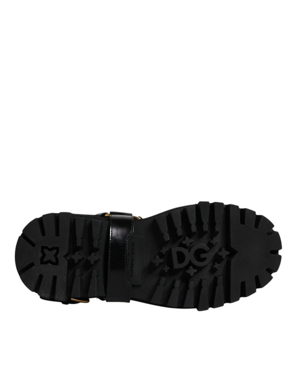 Schwarz Leder Slip On Stretch Trekking Stiefel Schuhe