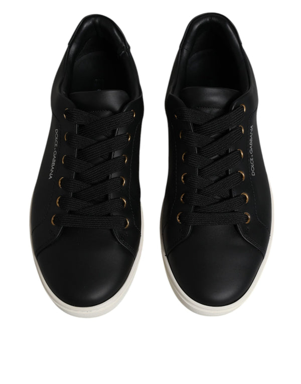 Schwarzes Leder Logo London Sneaker Schuhe