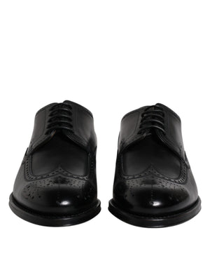 Schwarzes Leder Derby Wingtip Formelle Schuhe
