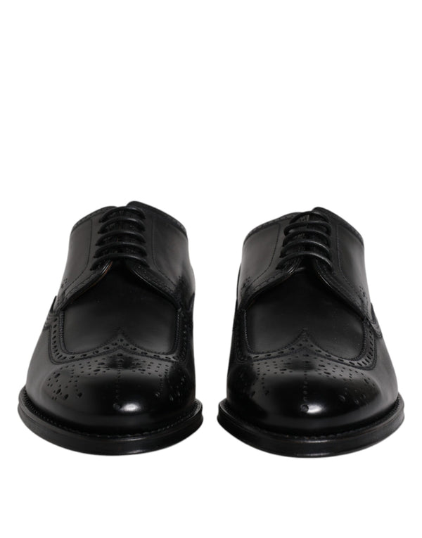 Schwarzes Leder Derby Wingtip Formelle Schuhe