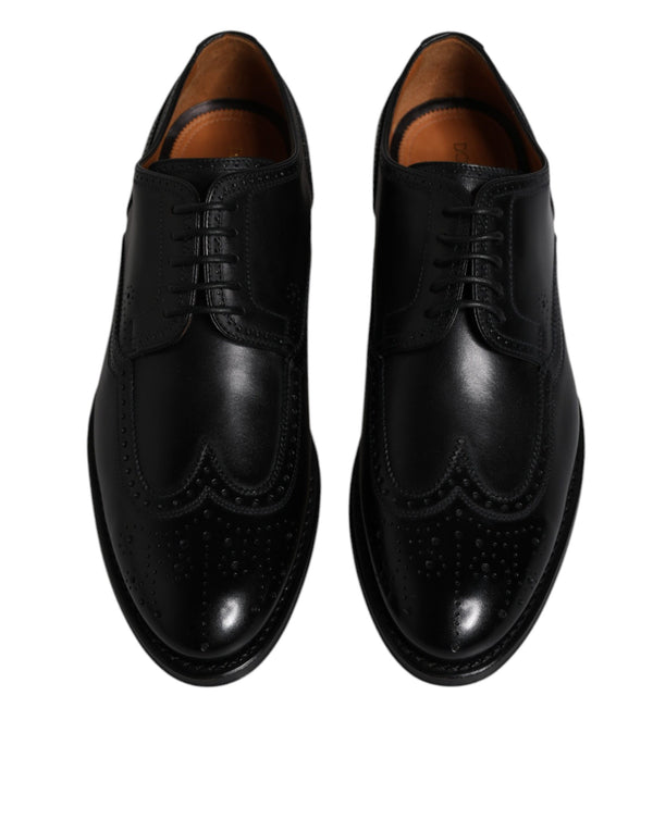 Schwarzes Leder Derby Wingtip Formelle Schuhe