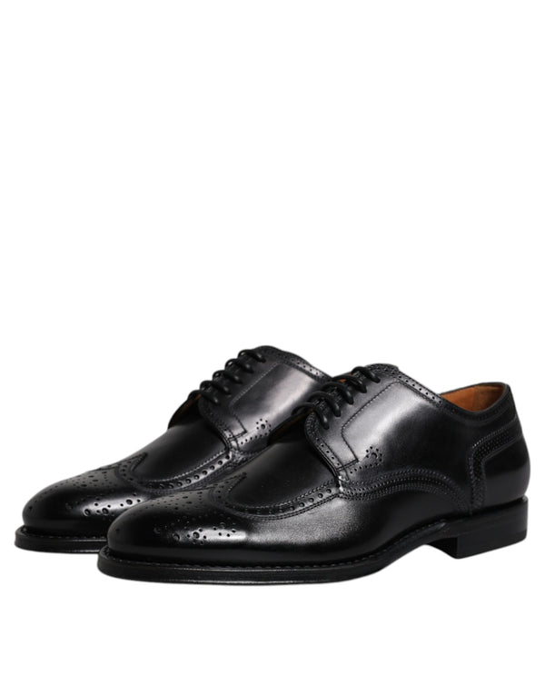 Schwarzes Leder Derby Wingtip Formelle Schuhe