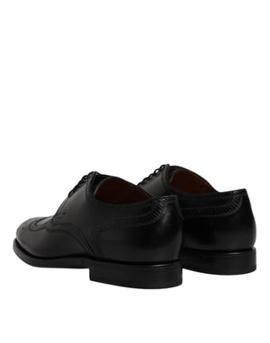 Schwarzes Leder Derby Wingtip Formelle Schuhe