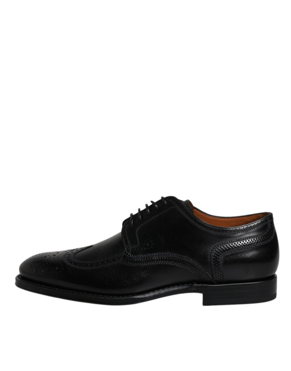 Schwarzes Leder Derby Wingtip Formelle Schuhe