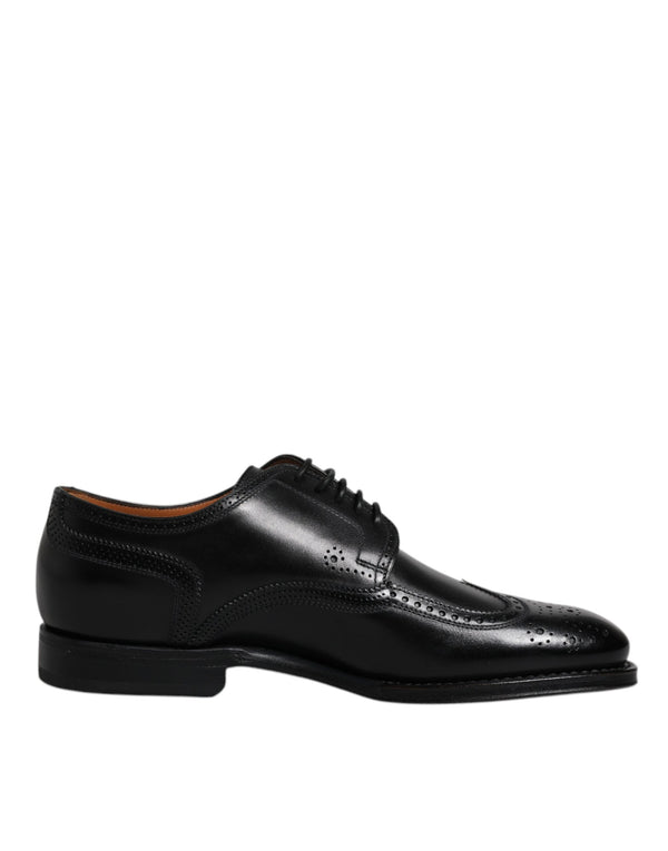 Schwarzes Leder Derby Wingtip Formelle Schuhe