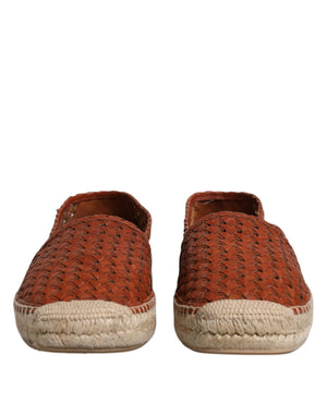 Kastanienbraune gewebte Leder Herren Espadrille Schuhe