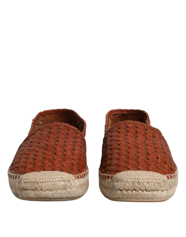 Kastanienbraune gewebte Leder Herren Espadrille Schuhe