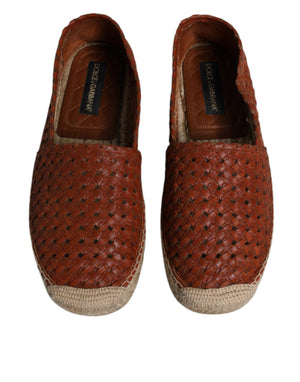 Kastanienbraune gewebte Leder Herren Espadrille Schuhe