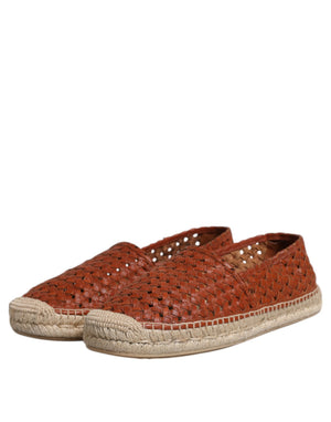 Kastanienbraune gewebte Leder Herren Espadrille Schuhe