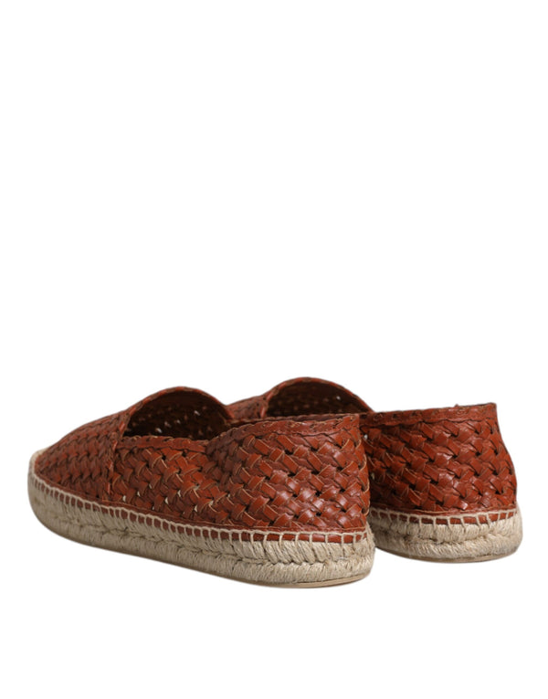 Kastanienbraune gewebte Leder Herren Espadrille Schuhe