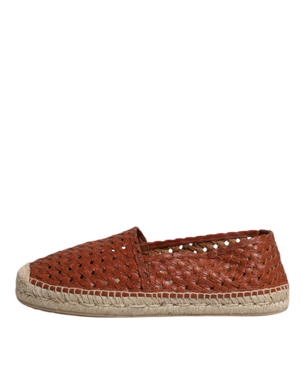 Kastanienbraune gewebte Leder Herren Espadrille Schuhe
