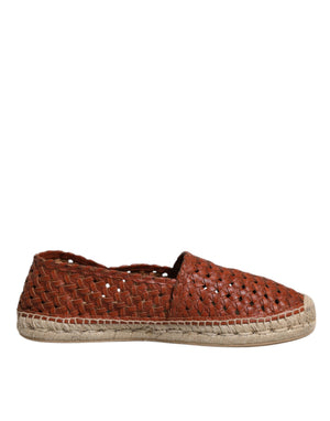 Kastanienbraune gewebte Leder Herren Espadrille Schuhe