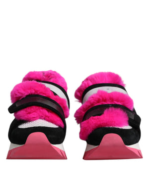 Schwarz Rosa Pelz Verschönert Turnschuhe Schuhe