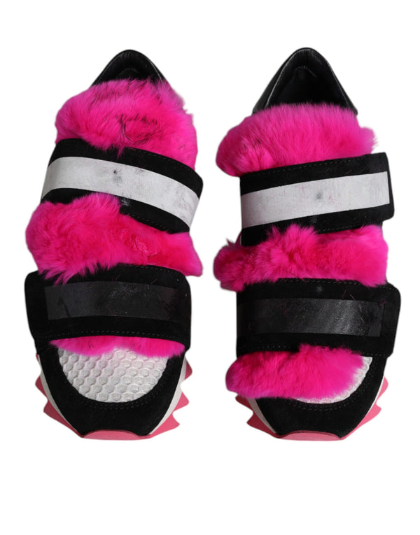 Schwarz Rosa Pelz Verschönert Turnschuhe Schuhe